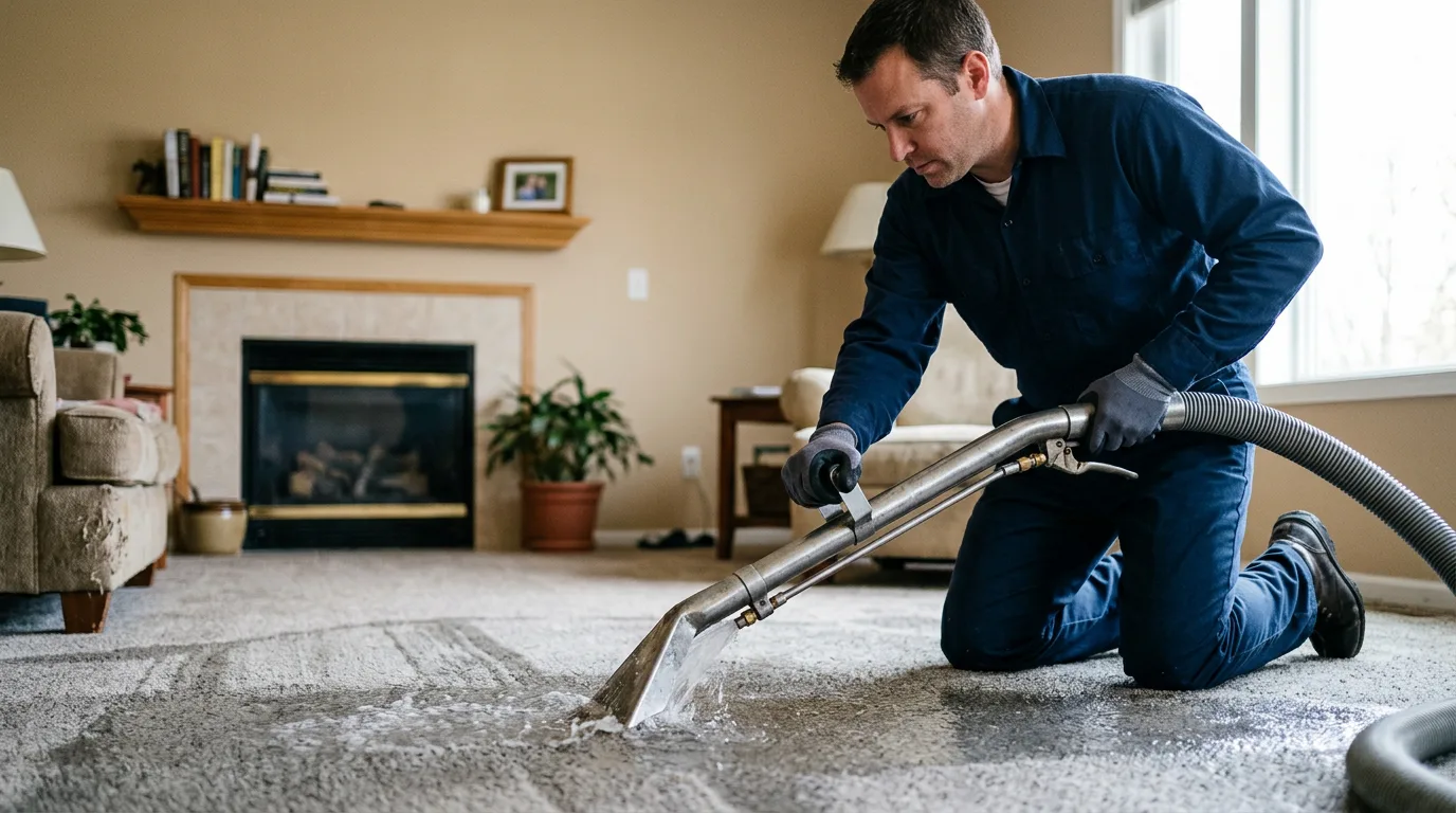 Water damage restoration technician working near Sedalia, MO